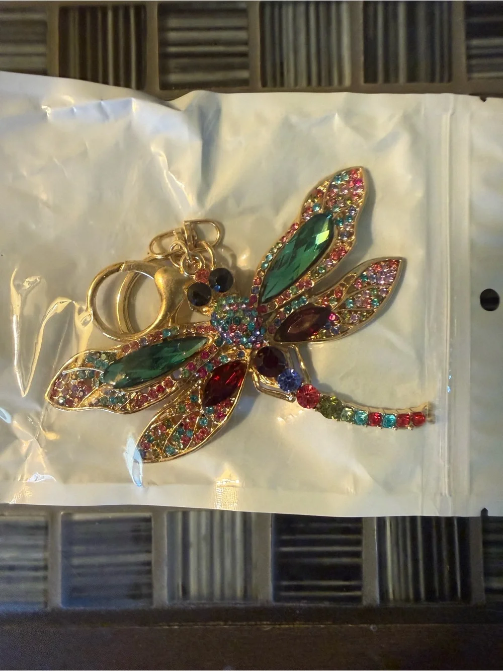 Multicolor Crystal Dragonfly Pendant Keychain